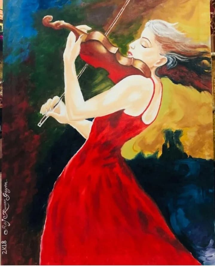 Violinist portrait, acrylic painting