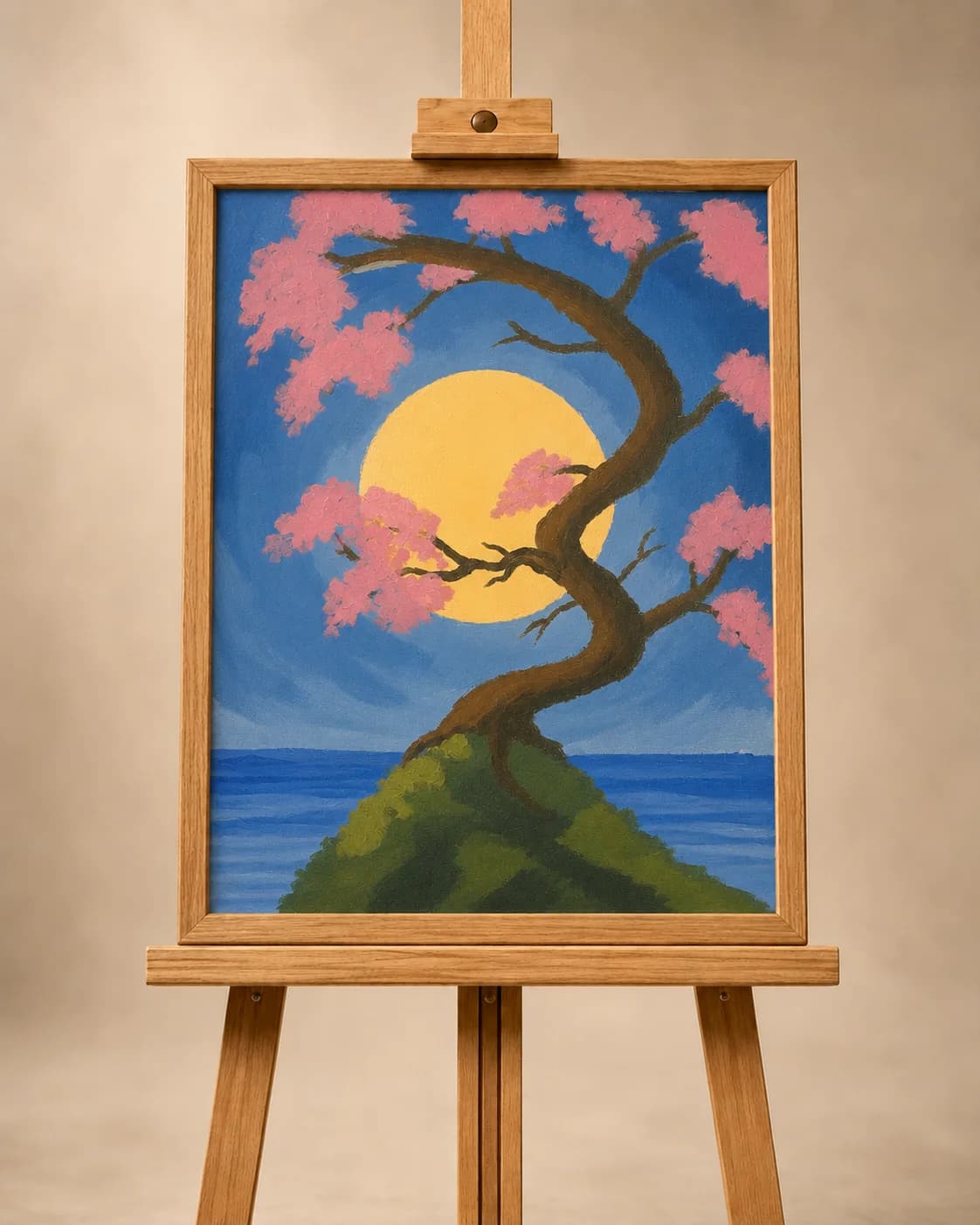 Color blocking stage of the same cherry blossom tree painting