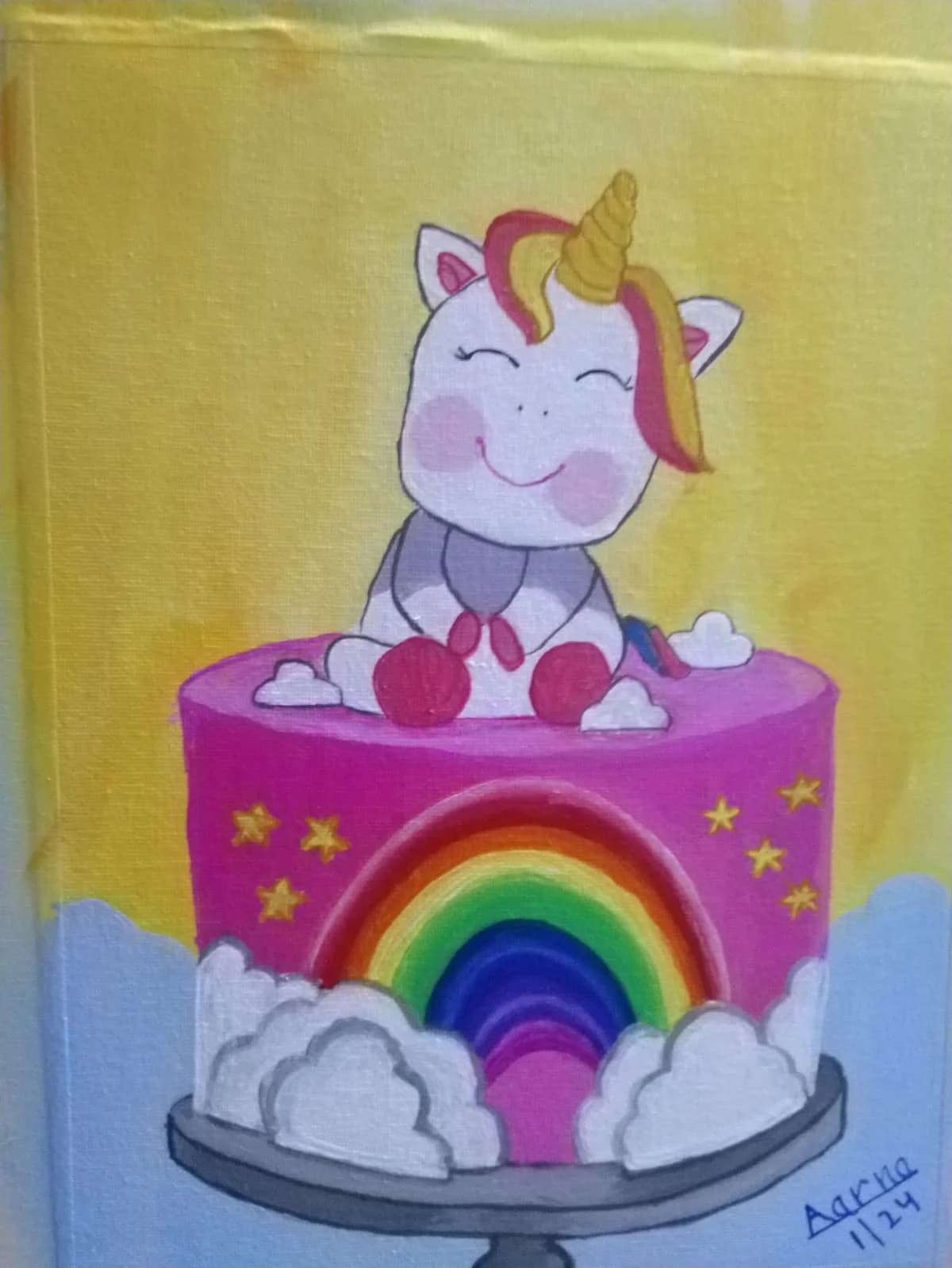 Rainbow unicorn, acrylic painting