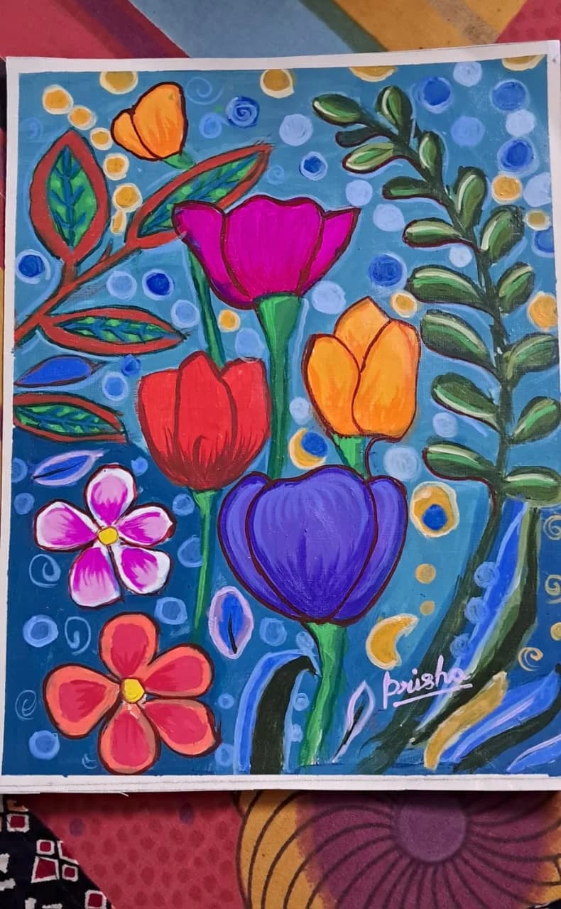 Floral still life, acrylic painting