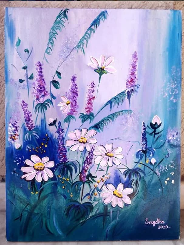 Wildflowers still life, acrylic painting
