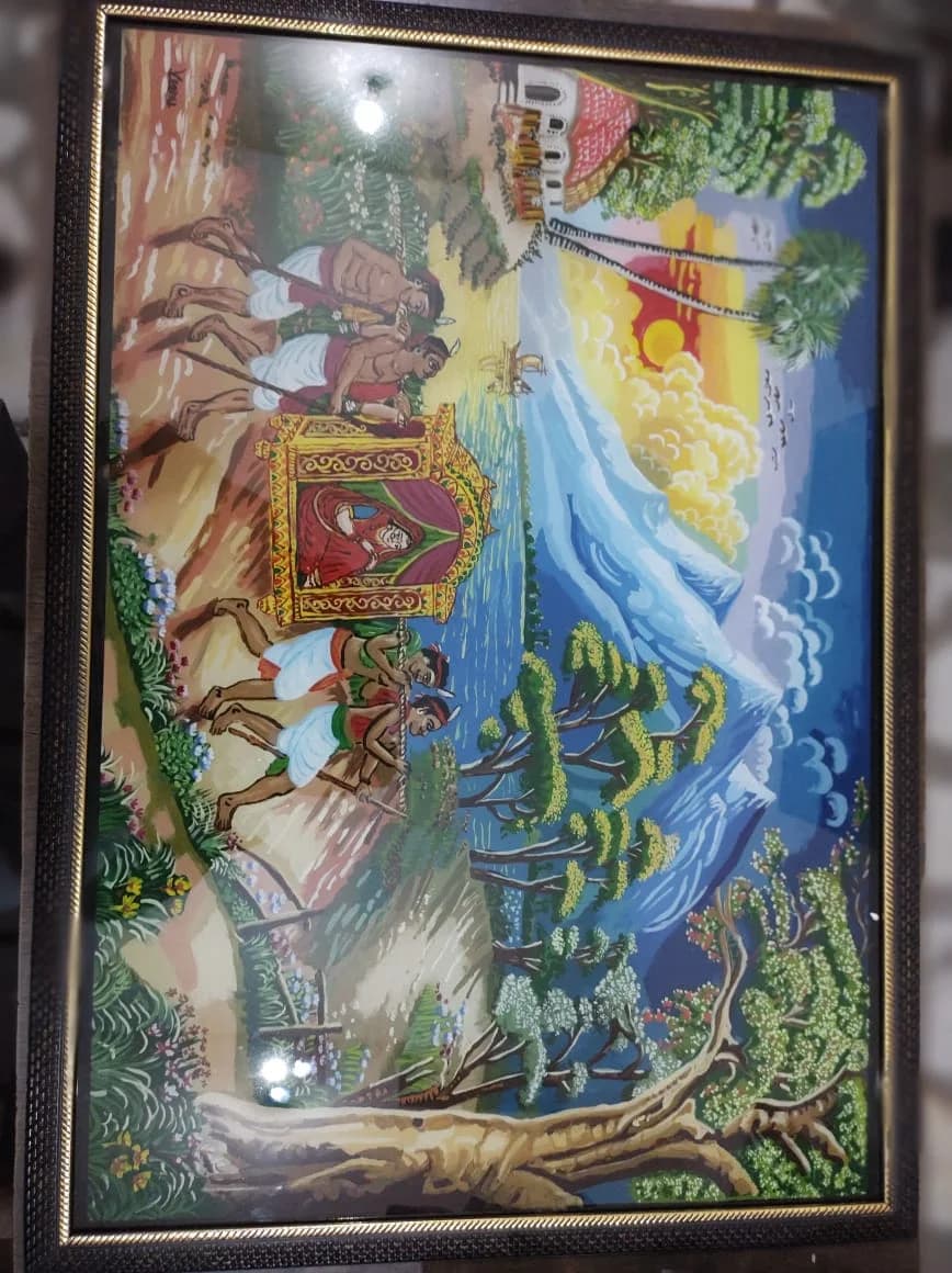 Traditional procession scene, acrylic painting