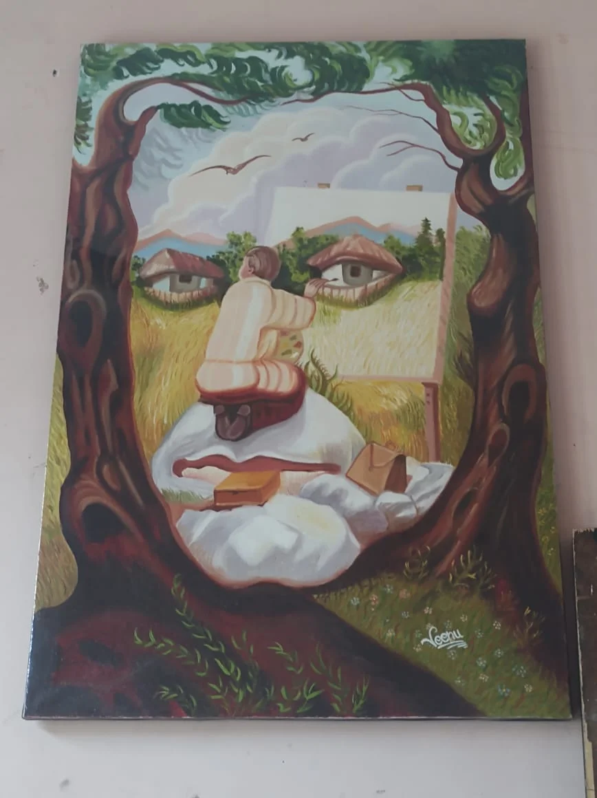 Surrealist composition, acrylic painting