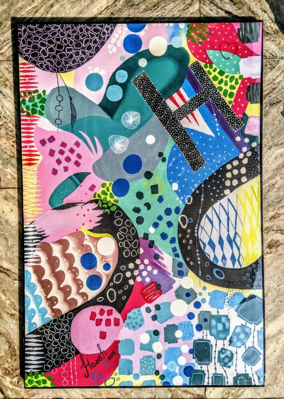 Abstract composition of vibrant organic shapes and patterns